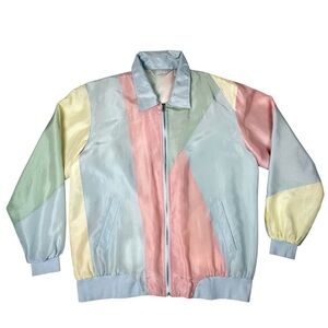 Blair 80s 90s Womens Medium Pastel Silk Track Jacket Windbreaker Patchwork